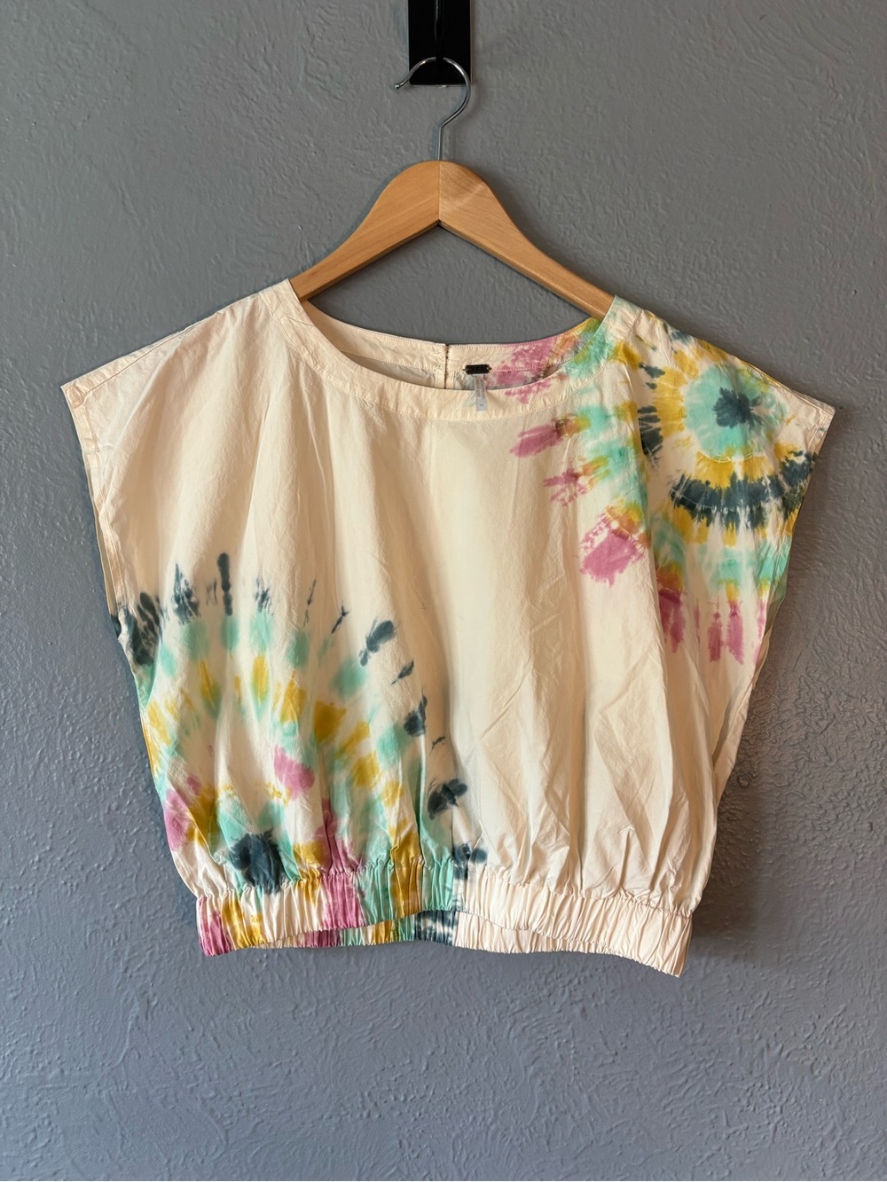Free People Tie Dye Cotton Crop Top Ivory Multicolor Medium